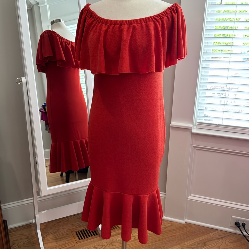 LuLaRoe Sz S Orange fitted midi knit pullover off shoulder EUC
